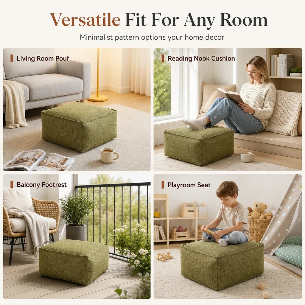 🔥Unstuffed Square Pouf Cover | Storage Ottoman Slipcover for Living Room, Bedroom & Clothes Storage, Washable 45x45x23cm