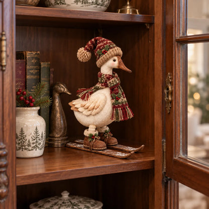Vintage Christmas Skiing Goose Figurine
