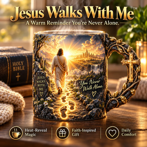 🔥Last Day 49% OFF🔥✝️ Jesus Walks With Me – Heat-Reveal Faith Mug | You Are Never Alone