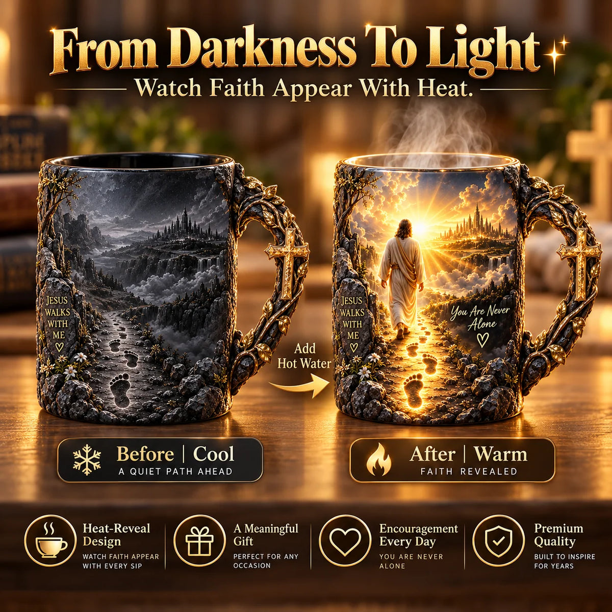🔥Last Day 49% OFF🔥✝️ Jesus Walks With Me – Heat-Reveal Faith Mug | You Are Never Alone
