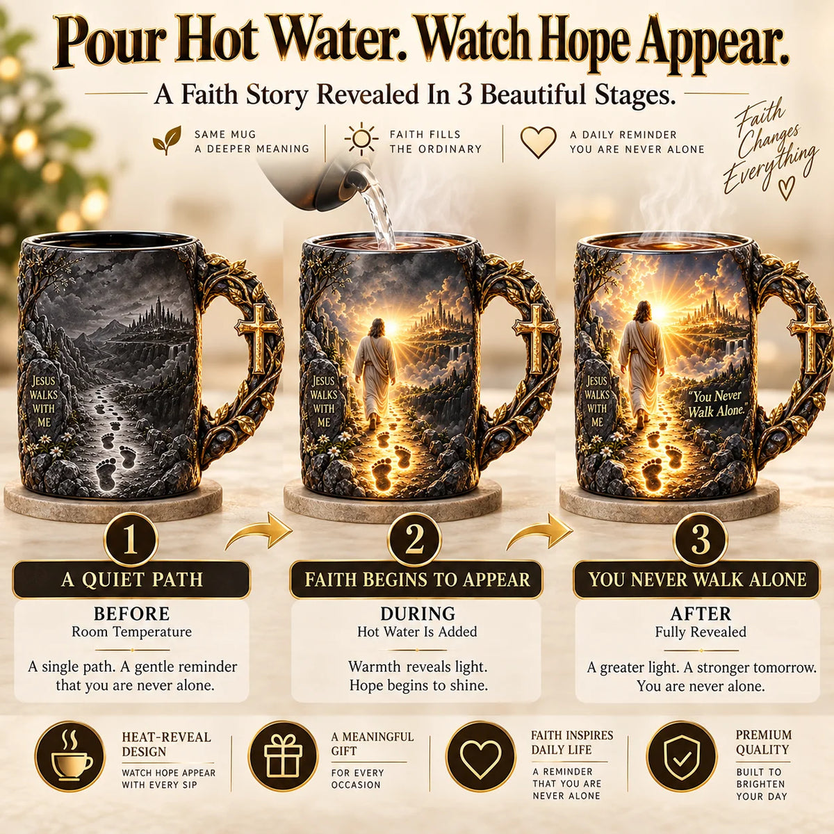 🔥Last Day 49% OFF🔥✝️ Jesus Walks With Me – Heat-Reveal Faith Mug | You Are Never Alone