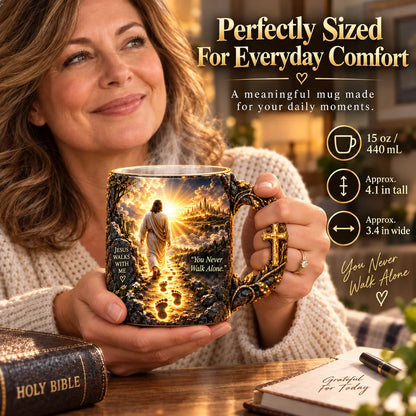 🔥Last Day 49% OFF🔥✝️ Jesus Walks With Me – Heat-Reveal Faith Mug | You Are Never Alone