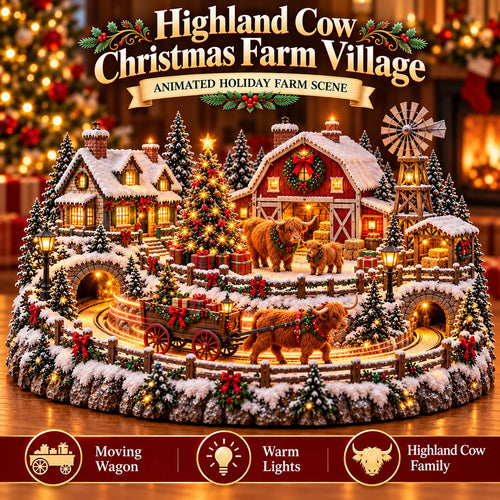 🐮 Highland Cow Christmas Farm Village – Animated Holiday Scene