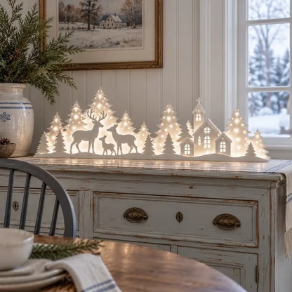 🦌 Illuminated Christmas decorations for the window – reindeer & village | 2-piece LED set ✨