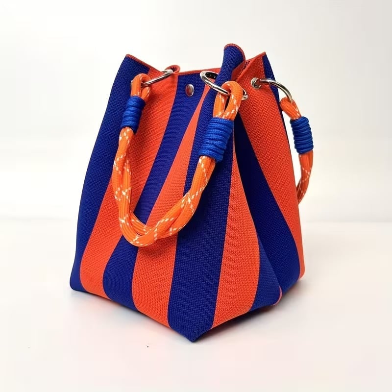 📢📢40% OFF !! ⏰🌴 Boho Striped Knit Bucket Handbag for Women – Handmade Summer Beach Shoulder Bag