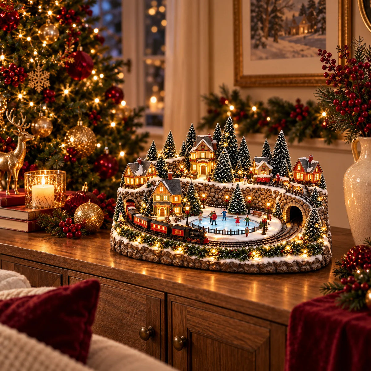 🚞🎄Last day to save 49% –✨ Animated Holiday Train & Ice Rink Scene