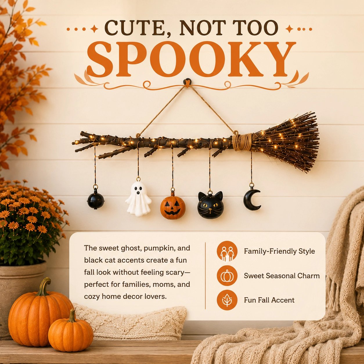 🍂 Lighted Fall Broom Wall Hanging – Cozy Halloween & Autumn Decor