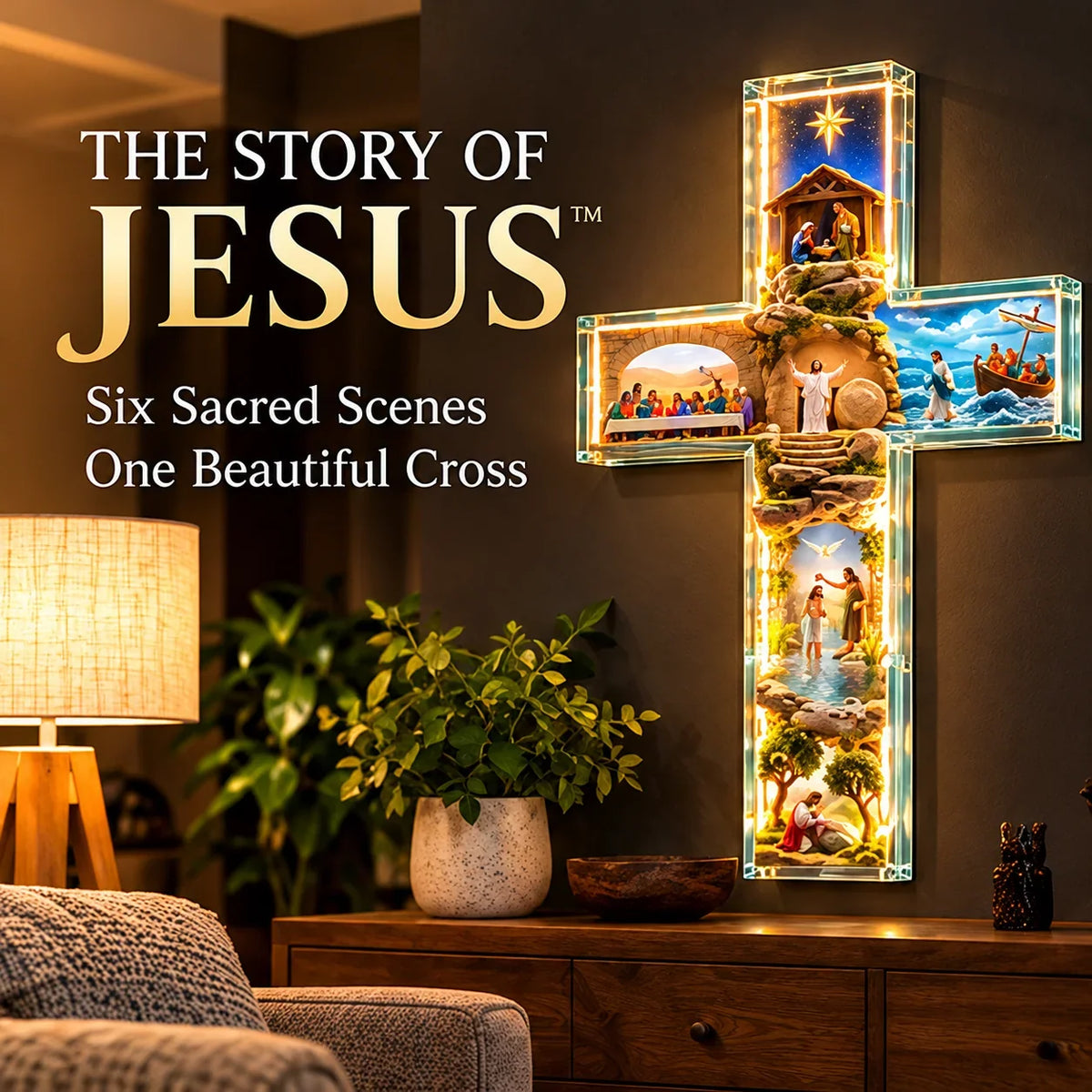 ✝️🙏✝️ The Story of Jesus LED Cross Lamp ✨ 6 Biblical Scenes & Meaningful Christian Gift