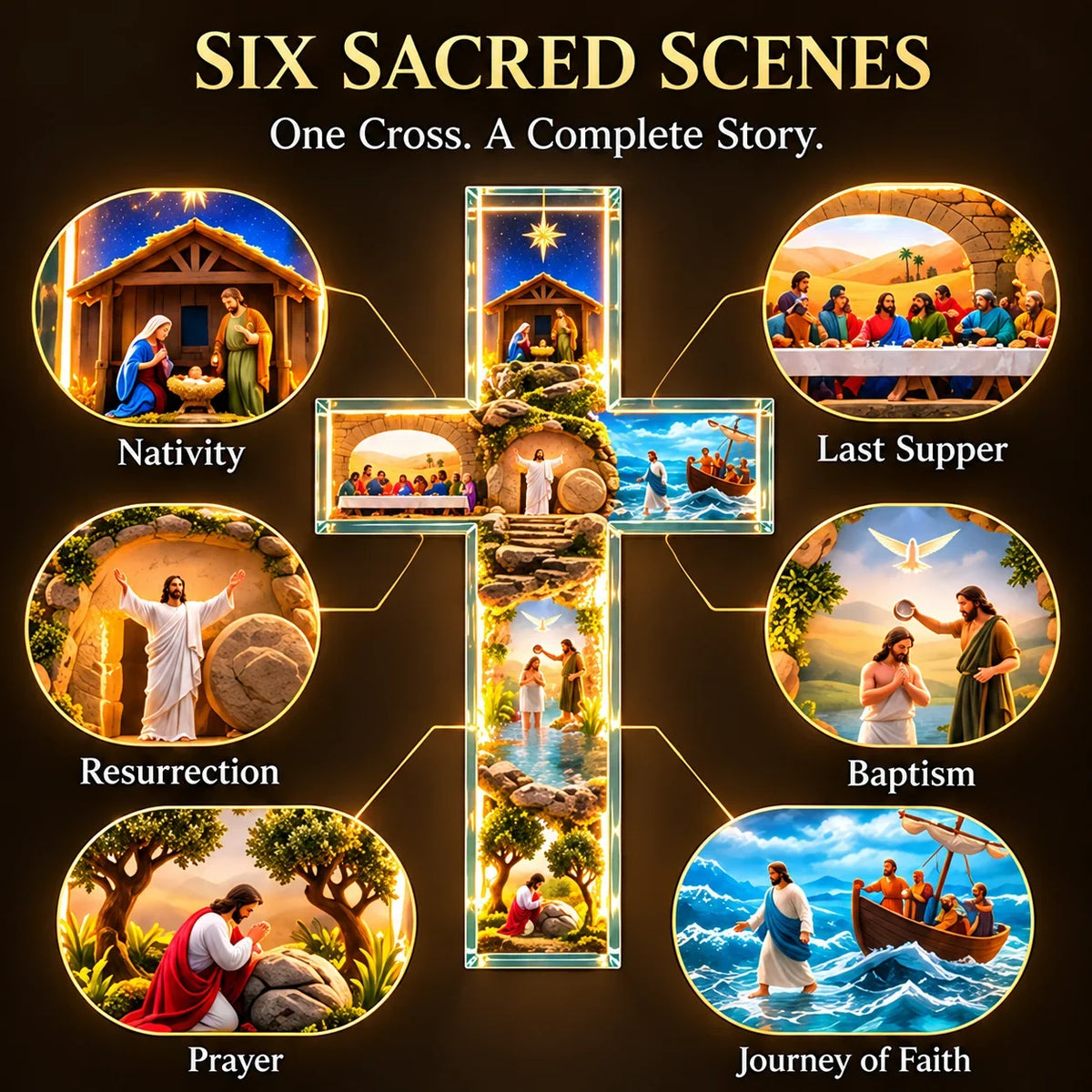 ✝️🙏✝️ The Story of Jesus LED Cross Lamp ✨ 6 Biblical Scenes & Meaningful Christian Gift