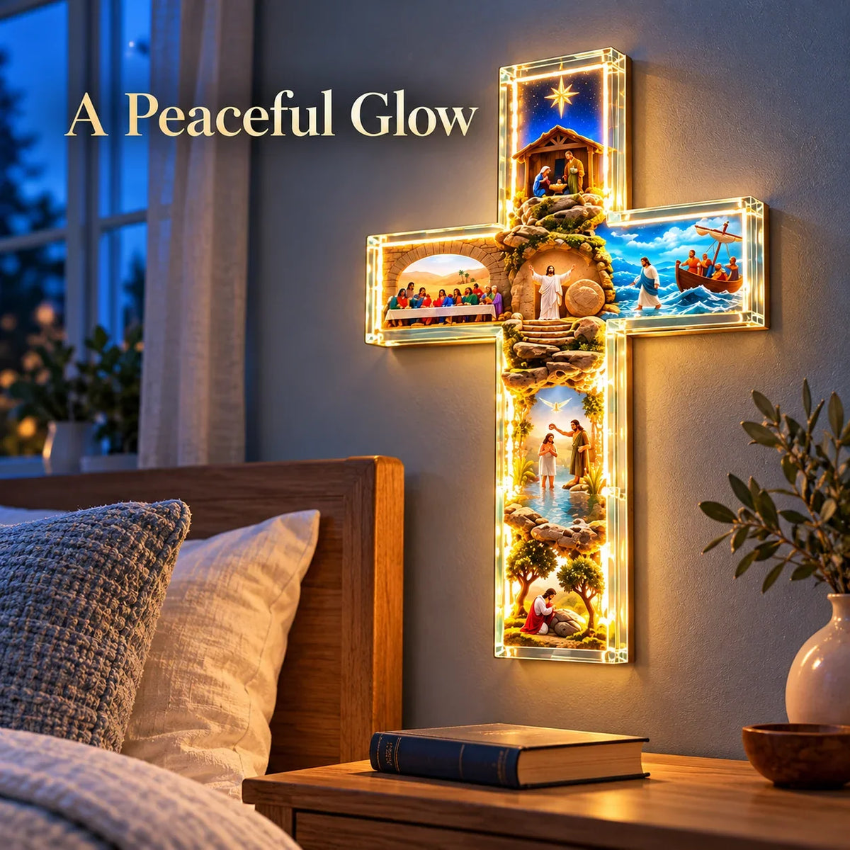 ✝️🙏✝️ The Story of Jesus LED Cross Lamp ✨ 6 Biblical Scenes & Meaningful Christian Gift