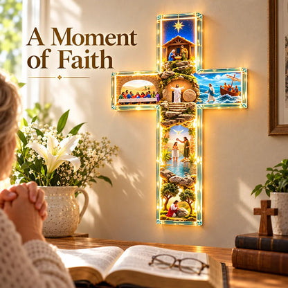 ✝️🙏✝️ The Story of Jesus LED Cross Lamp ✨ 6 Biblical Scenes & Meaningful Christian Gift