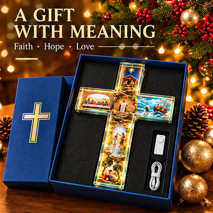 ✝️🙏✝️ The Story of Jesus LED Cross Lamp ✨ 6 Biblical Scenes & Meaningful Christian Gift