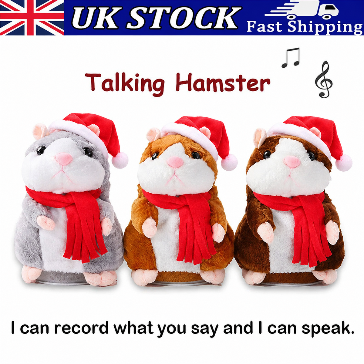 🐹 Last Day Special Price £9.99！✨Talking Hamster Plush – repeats whatever you say, auto head-shaking, hilarious fun for kids & adults.🎁