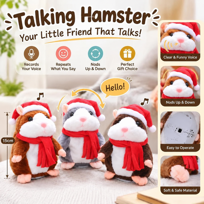 🐹 Last Day Special Price £9.99！✨Talking Hamster Plush – repeats whatever you say, auto head-shaking, hilarious fun for kids & adults.🎁