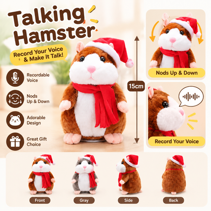 🐹 Last Day Special Price £9.99！✨Talking Hamster Plush – repeats whatever you say, auto head-shaking, hilarious fun for kids & adults.🎁