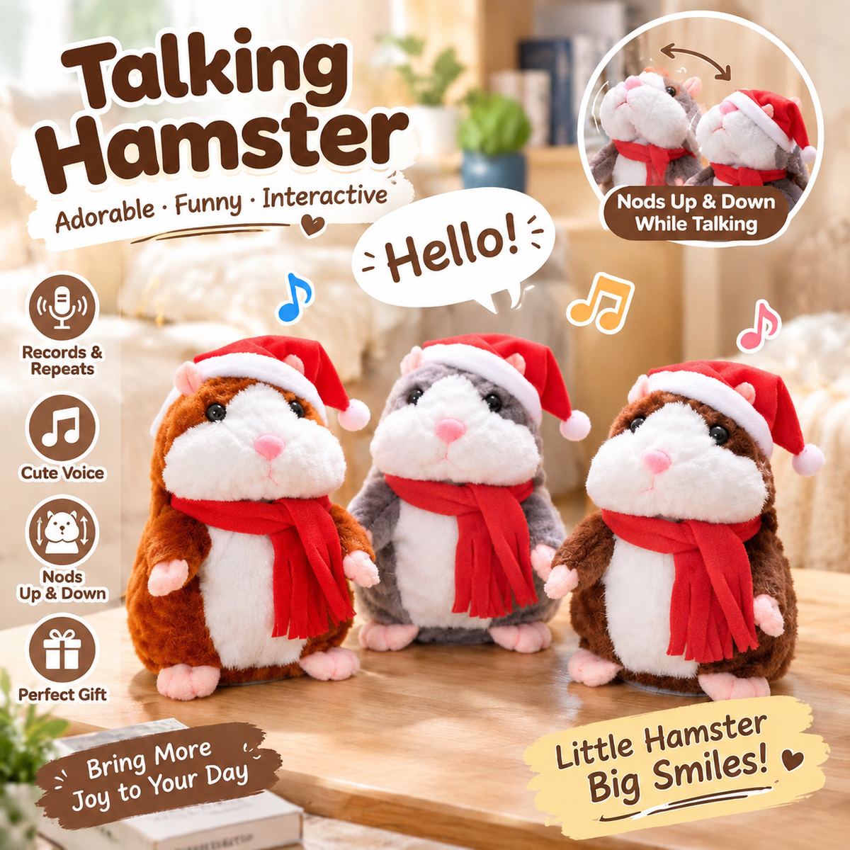🐹 Last Day Special Price £9.99！✨Talking Hamster Plush – repeats whatever you say, auto head-shaking, hilarious fun for kids & adults.🎁