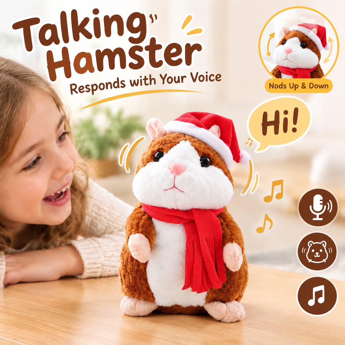 🐹 Last Day Special Price £9.99！✨Talking Hamster Plush – repeats whatever you say, auto head-shaking, hilarious fun for kids & adults.🎁
