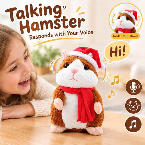 🐹 Last Day Special Price £9.99！✨Talking Hamster Plush – repeats whatever you say, auto head-shaking, hilarious fun for kids & adults.🎁