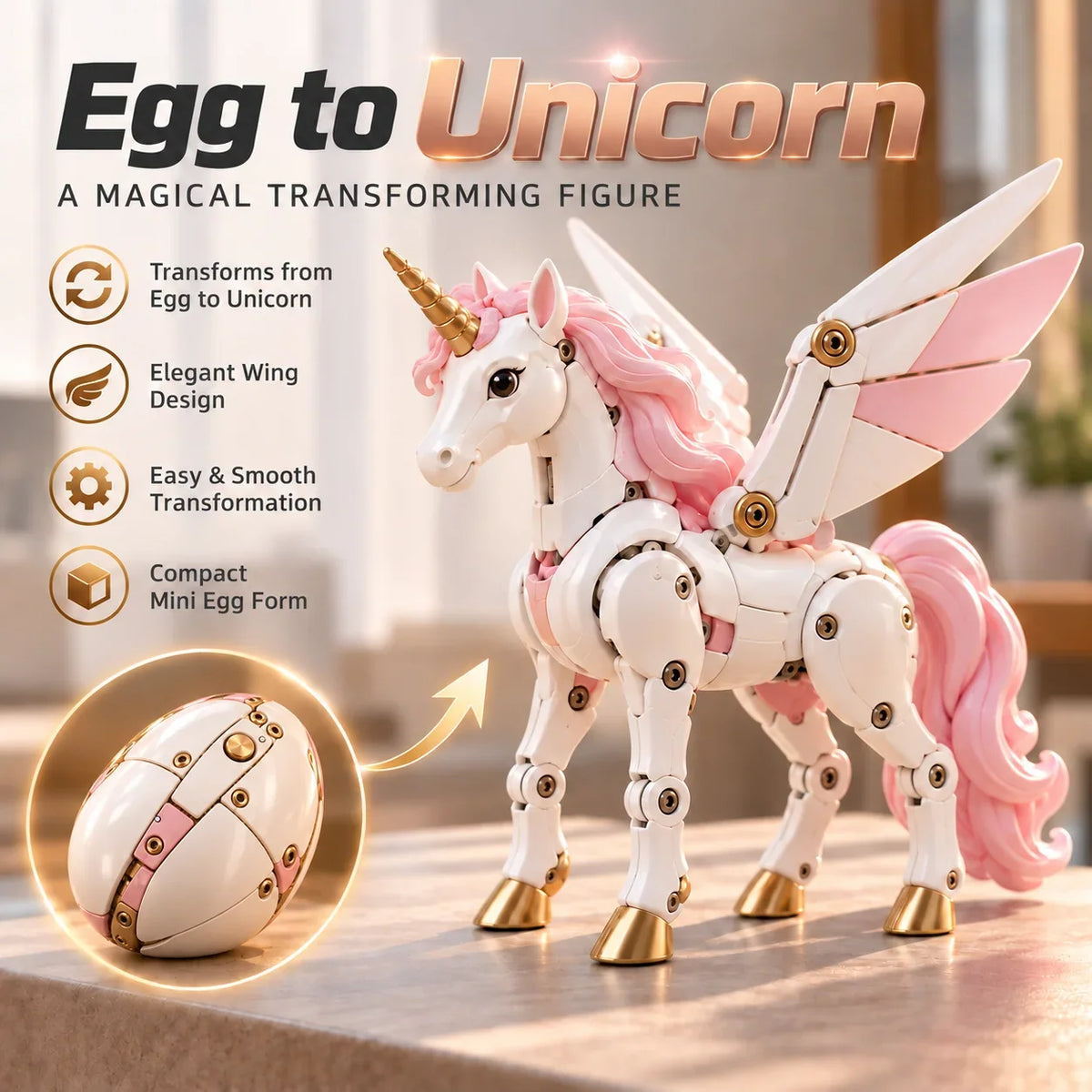 ✨🦄 2-in-1 Transforming Mechanical Unicorn Egg – Winged Fantasy Figure