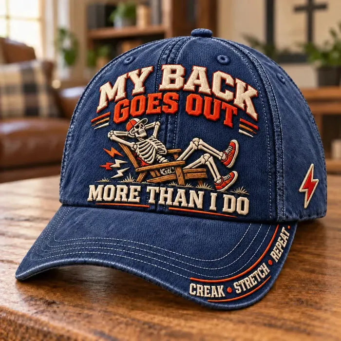 😂 My Back Goes Out More Than I Do Funny Aging Baseball Cap