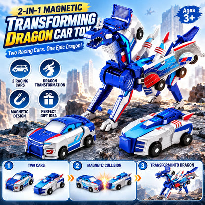 2-in-1 Magnetic Transforming Dragon Car Toy – Racing Car Set