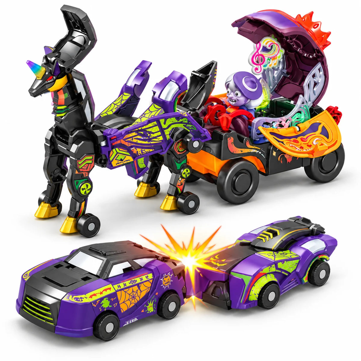 2-in-1 Magnetic Transforming Dragon Car Toy – Racing Car Set