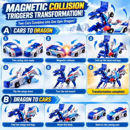 2-in-1 Magnetic Transforming Dragon Car Toy – Racing Car Set