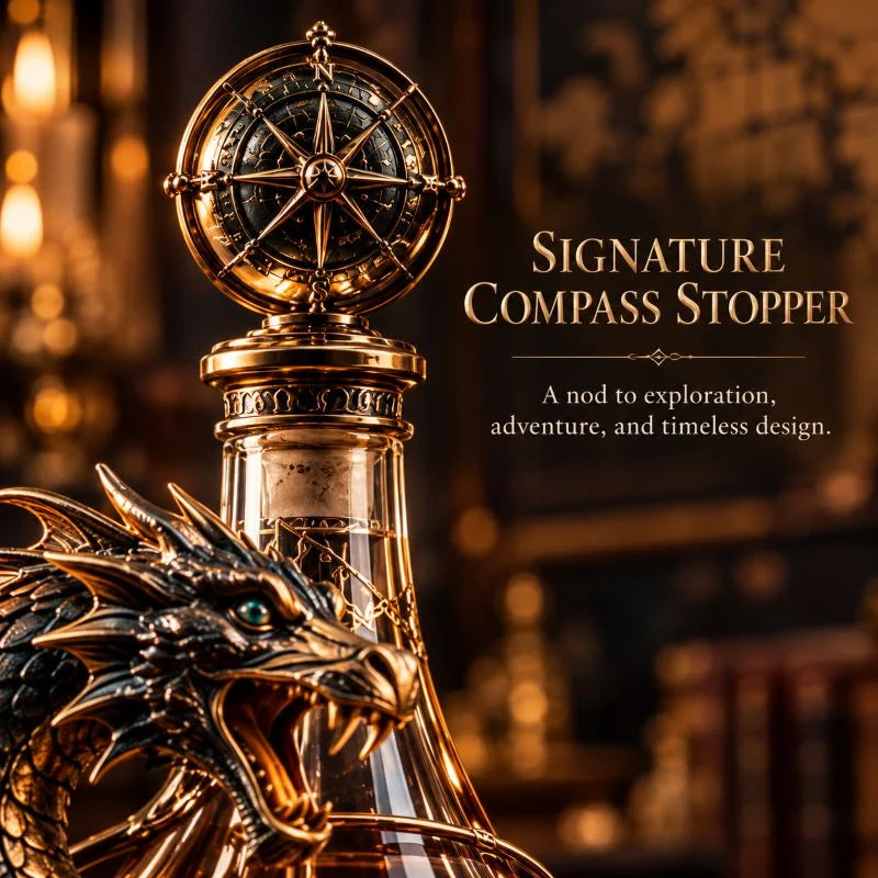 🐉 Golden Dragon Whiskey Bottle – Sculpted Dragon Design with Compass Stopper