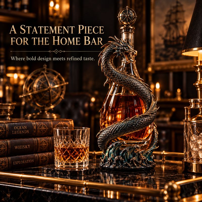 🐉 Golden Dragon Whiskey Bottle – Sculpted Dragon Design with Compass Stopper