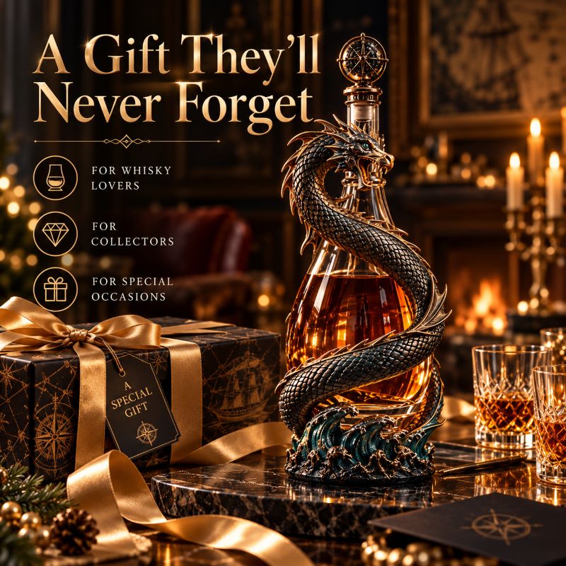 🐉 Golden Dragon Whiskey Bottle – Sculpted Dragon Design with Compass Stopper
