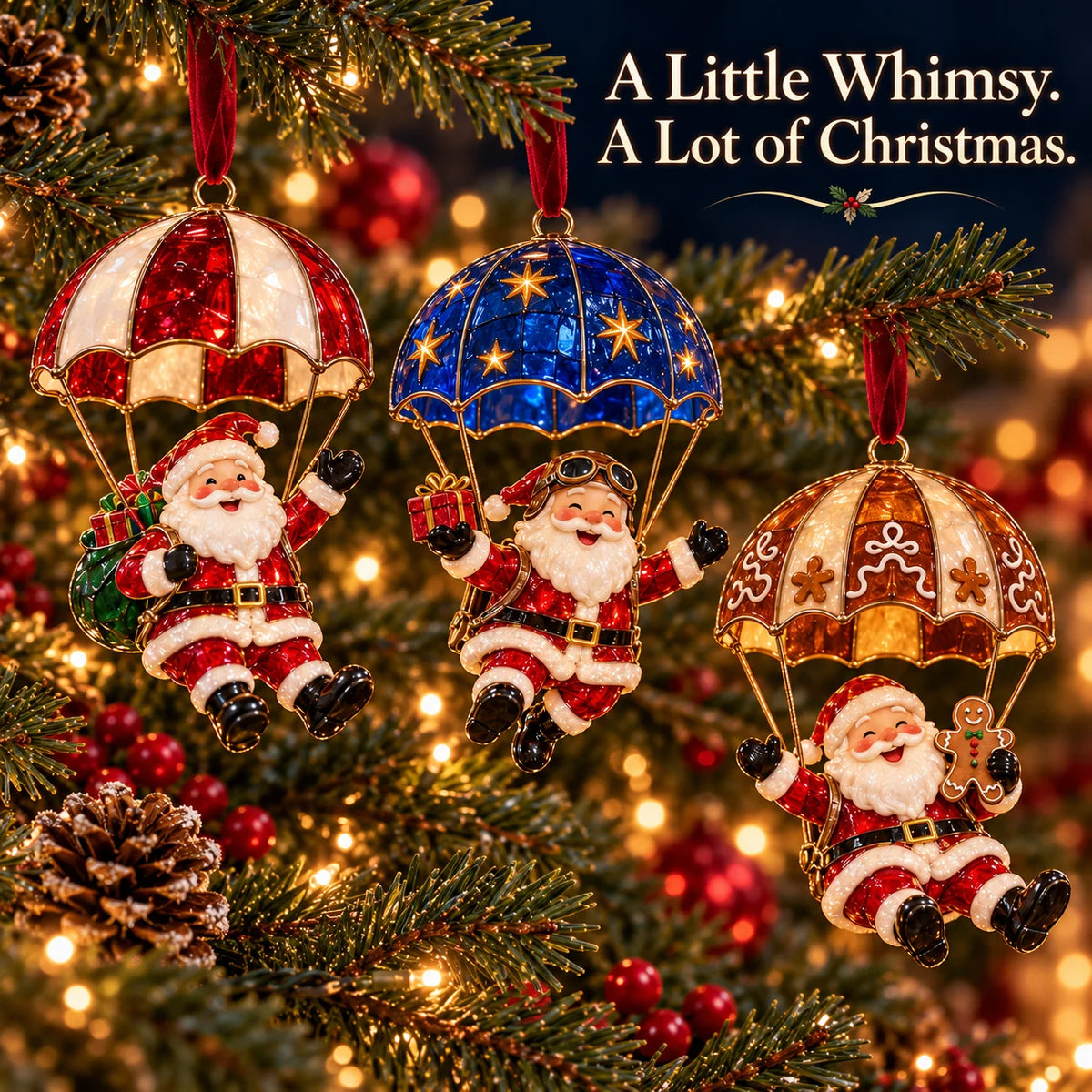 🎅Parachuting Santa Christmas Ornaments – 6 Whimsical Holiday Designs