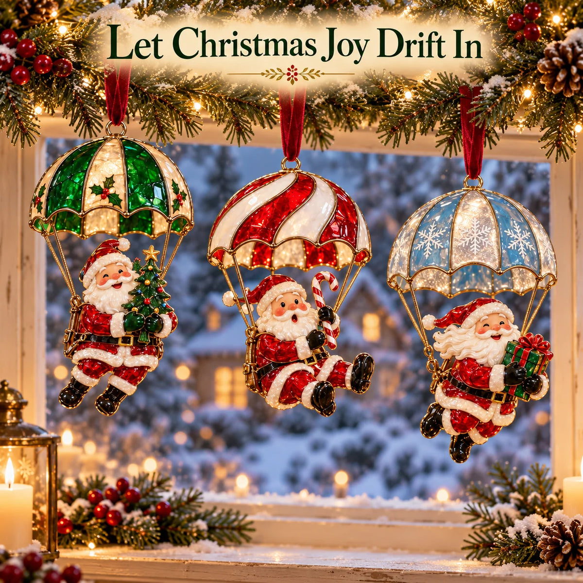 🎅Parachuting Santa Christmas Ornaments – 6 Whimsical Holiday Designs