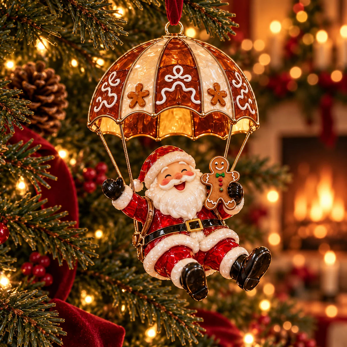 🎅Parachuting Santa Christmas Ornaments – 6 Whimsical Holiday Designs