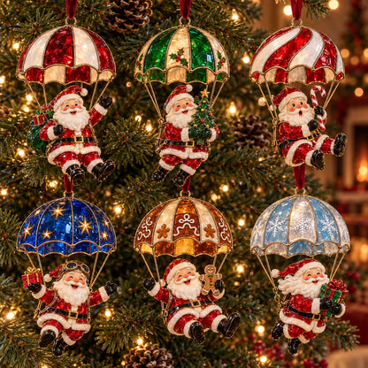 🎅Parachuting Santa Christmas Ornaments – 6 Whimsical Holiday Designs