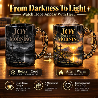 ☀️✝️Joy Comes in the Morning™ Heat-Reveal Ceramic Faith Mug🙏Inspirational Christian Coffee Cup