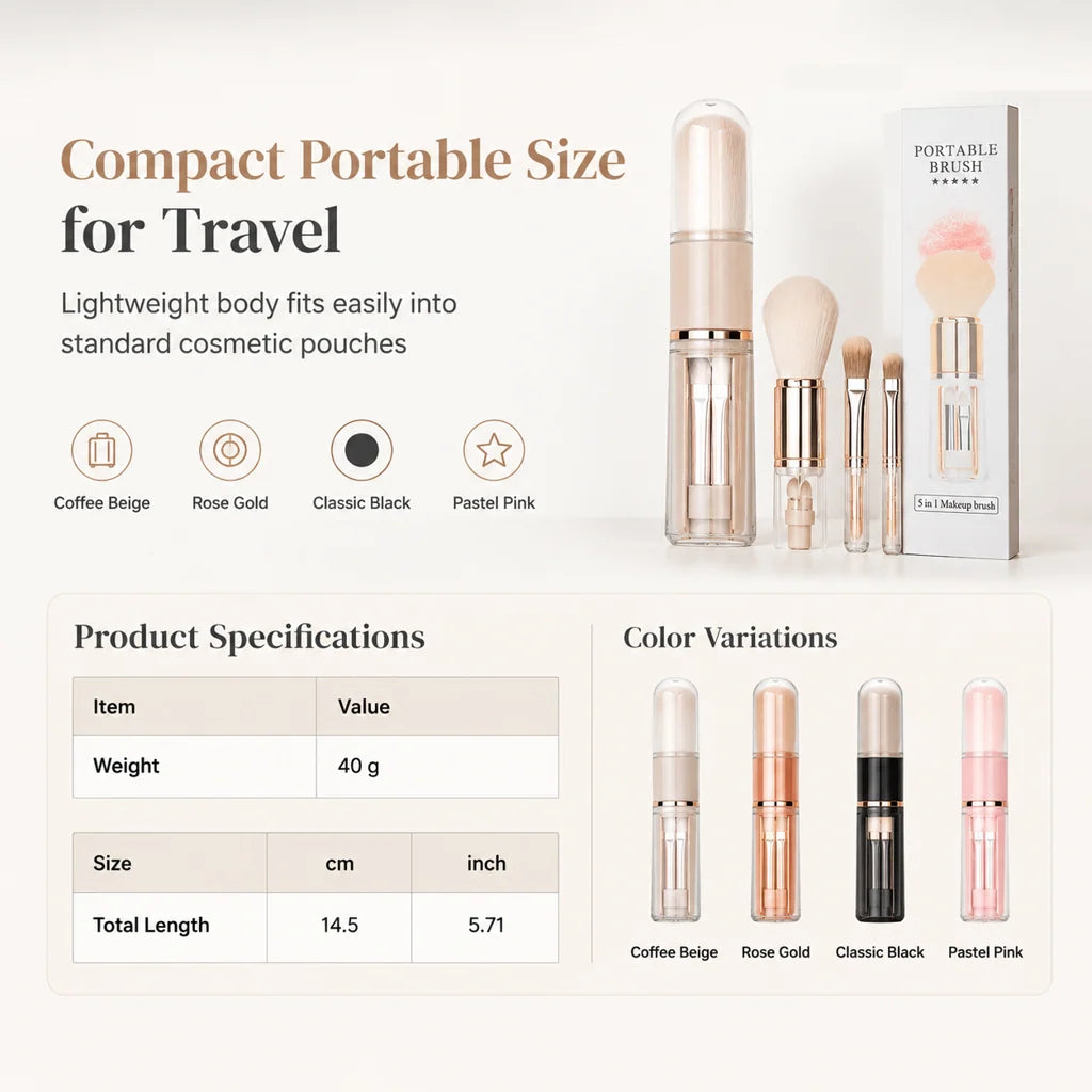 Portable Retractable Makeup Brush Set Multifunctional Travel Cosmetic Tool With Powder Blush And Silicone Lip Brush