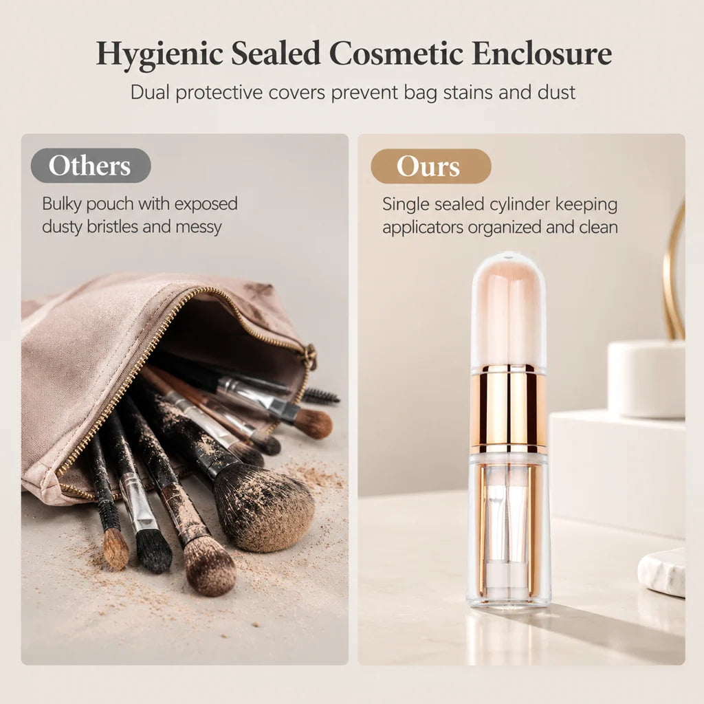 Portable Retractable Makeup Brush Set Multifunctional Travel Cosmetic Tool With Powder Blush And Silicone Lip Brush