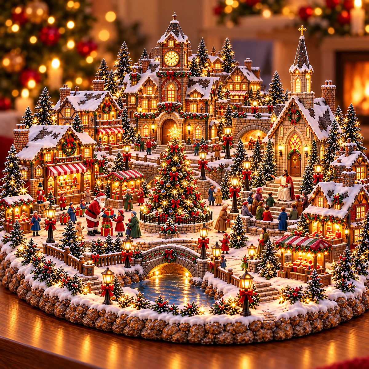 Christmas Village Lighting Night ✨🎄 – Lighted Holiday Scene with Jesus & Santa Claus ✝️🎅