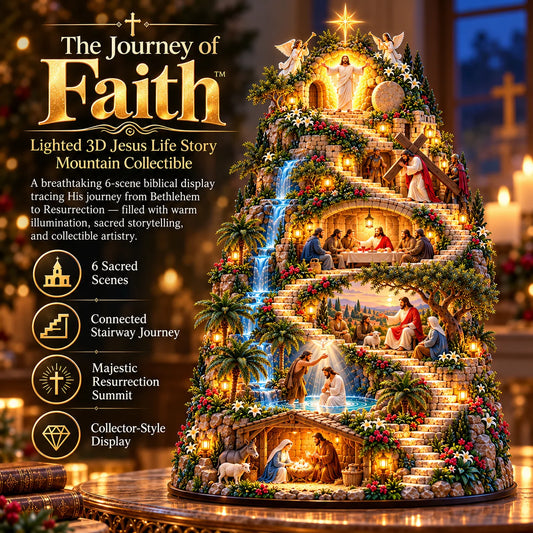 ✝️ The Journey of Faith – Lighted 3D Jesus Life Story Mountain with 6 Sacred Biblical Scenes
