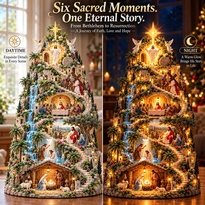 ✝️ The Journey of Faith – Lighted 3D Jesus Life Story Mountain with 6 Sacred Biblical Scenes