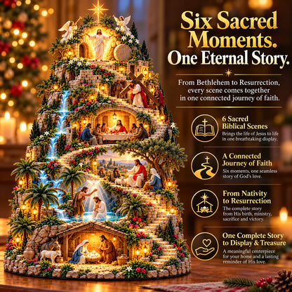✝️ The Journey of Faith – Lighted 3D Jesus Life Story Mountain with 6 Sacred Biblical Scenes