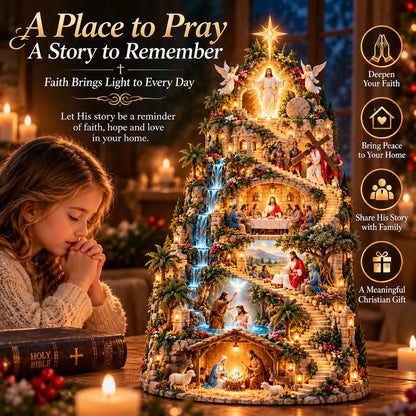 ✝️ The Journey of Faith – Lighted 3D Jesus Life Story Mountain with 6 Sacred Biblical Scenes