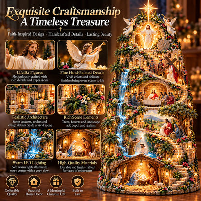 ✝️ The Journey of Faith – Lighted 3D Jesus Life Story Mountain with 6 Sacred Biblical Scenes