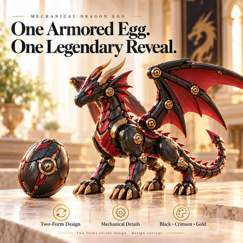 🔥LAST DAY 49% OFF -🐉 Mechanical Dragon Egg – Black & Crimson Dragon with Folding Wings & Armored Details⏳