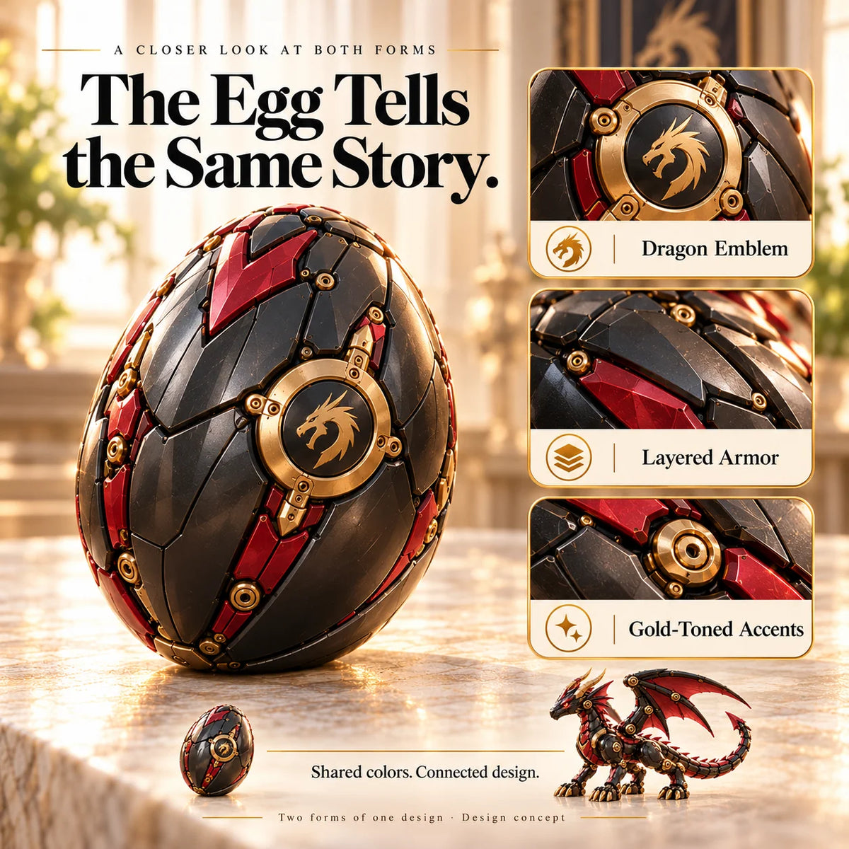 🔥LAST DAY 49% OFF -🐉 Mechanical Dragon Egg – Black & Crimson Dragon with Folding Wings & Armored Details⏳
