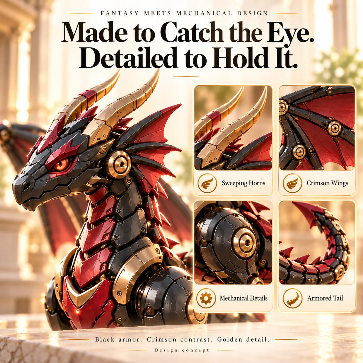 🔥LAST DAY 49% OFF -🐉 Mechanical Dragon Egg – Black & Crimson Dragon with Folding Wings & Armored Details⏳
