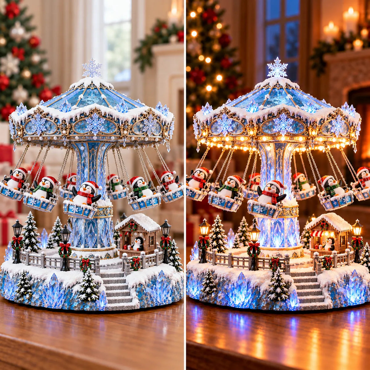 🐧Penguin Winter Swing Carnival – Light-up Rotating Christmas Decoration ❄️✨