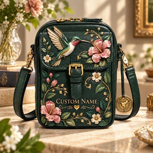 Personalized Hummingbird Crossbody Bag - Custom Name Floral RFID Shoulder Bag 🎁✨