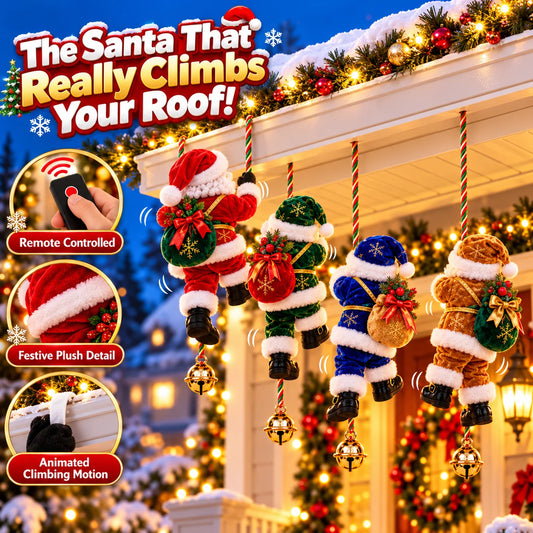 🎅🎄 Climbing Santa Christmas Rope Ornament – 4 Festive Colors | Adorable Santa With Gift Sack & Golden Jingle Bell | Holiday Porch & Home Decor ✨