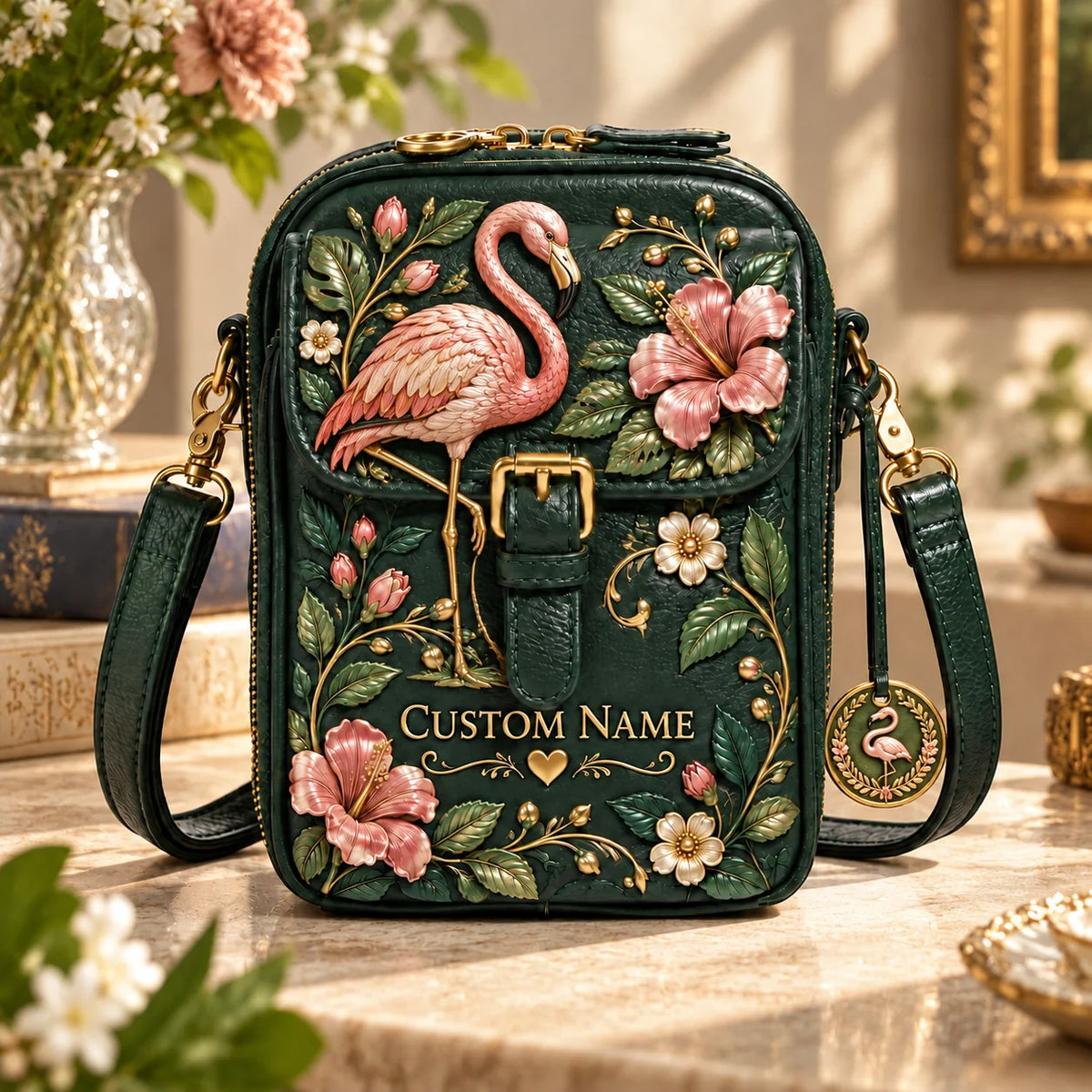 Personalized Hummingbird Crossbody Bag - Custom Name Floral RFID Shoulder Bag 🎁✨